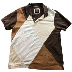 Vintage Old Navy Mens Polo Shirt Large Argyle Abstract Short Sleeve Casual Brown